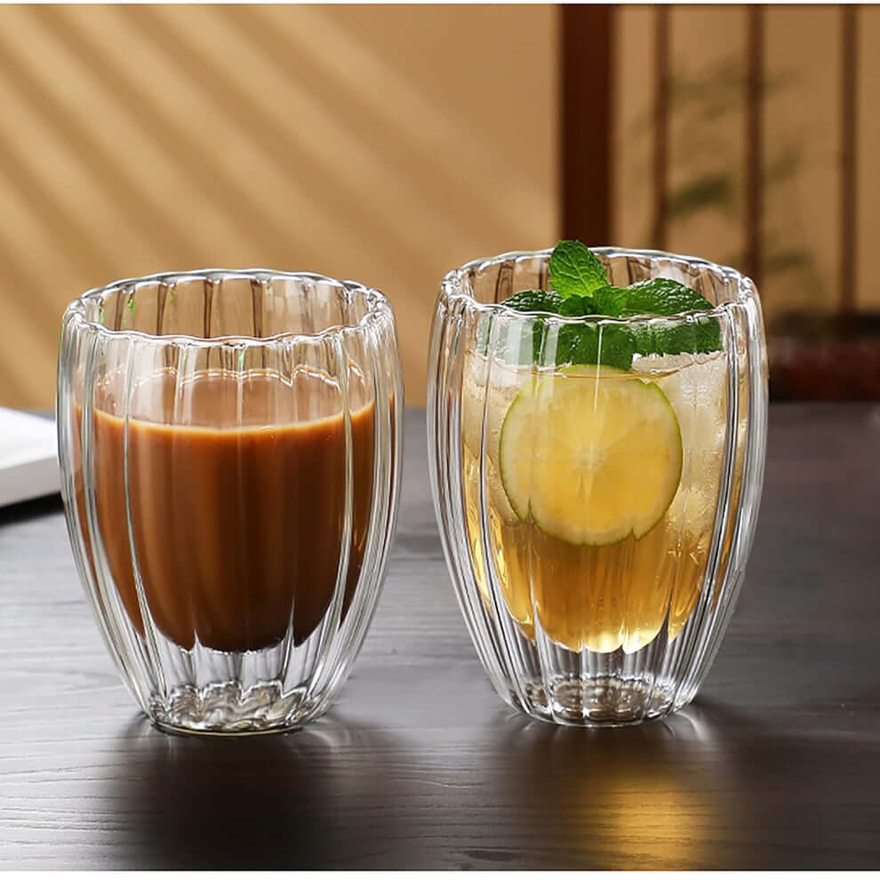 Heat Resistant Double Wall Glass Coffee Mugs - 300 ml