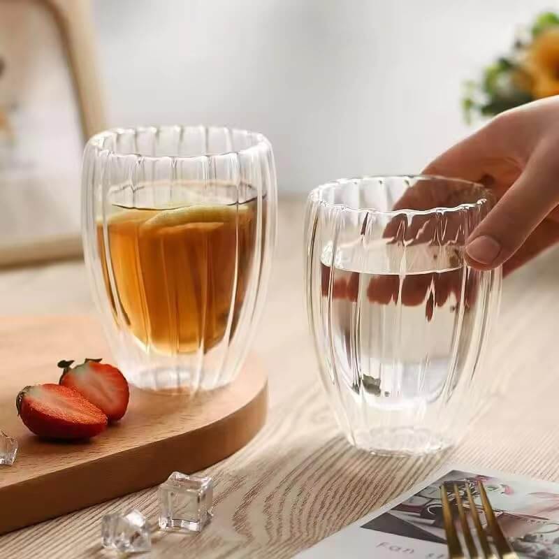 Heat Resistant Double Wall Glass Coffee Mugs - 300 ml