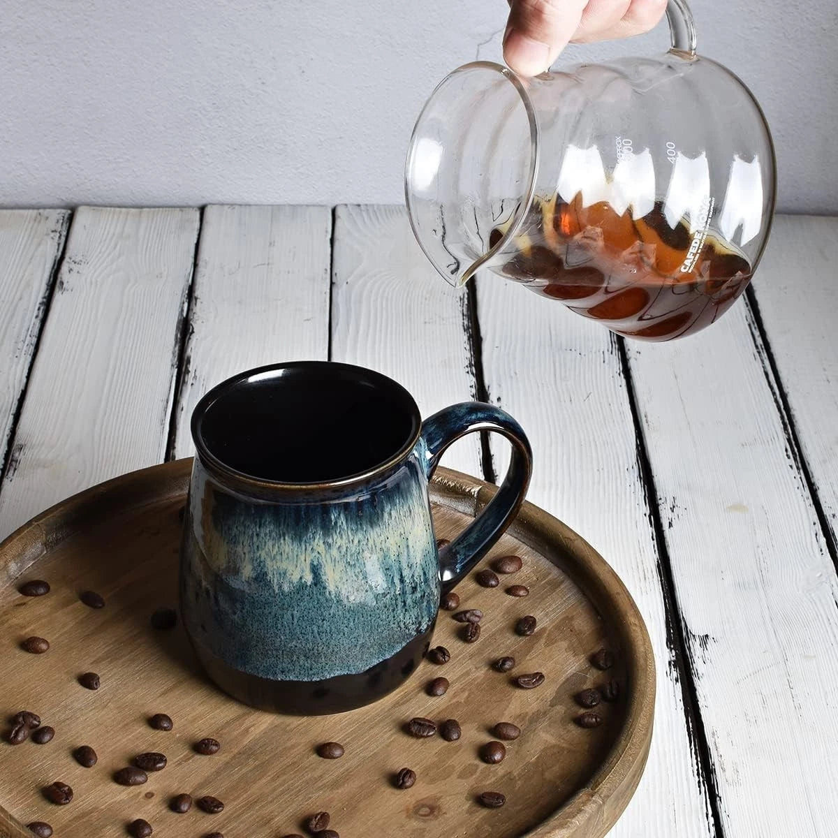 Large Ceramic Coffee Mug, Blue Big Tea Cup for Office and Home, 21 Oz, Dishwa...