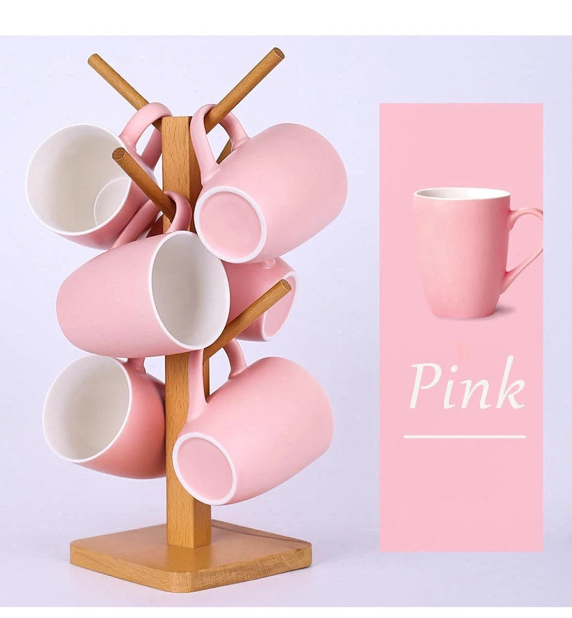 Coffee Mugs Set of 6, 12oz Ceramic Coffee Mugs with Handle, Matte Porcelain Pink