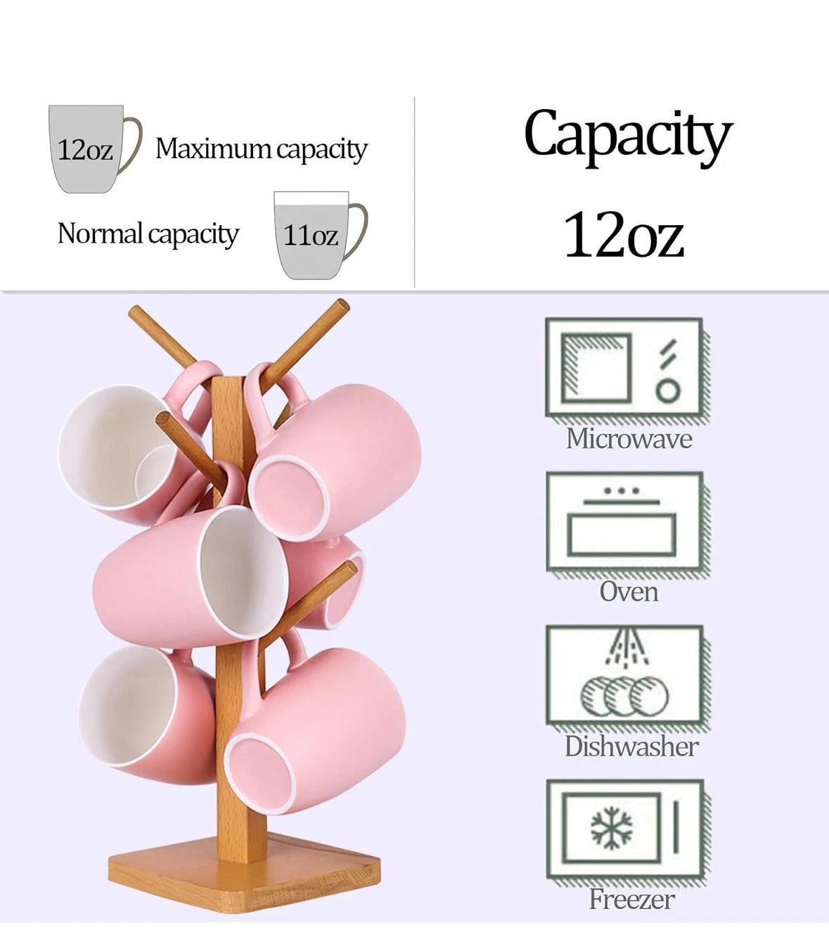 Coffee Mugs Set of 6, 12oz Ceramic Coffee Mugs with Handle, Matte Porcelain Pink