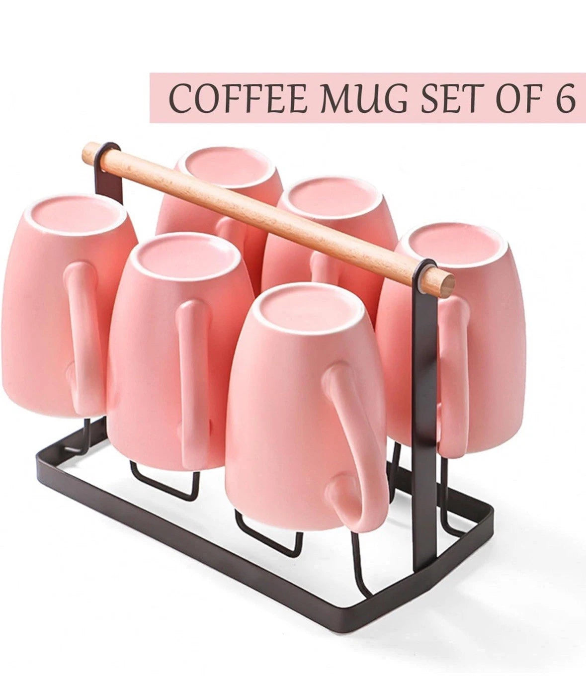 Coffee Mugs Set of 6, 12oz Ceramic Coffee Mugs with Handle, Matte Porcelain Pink
