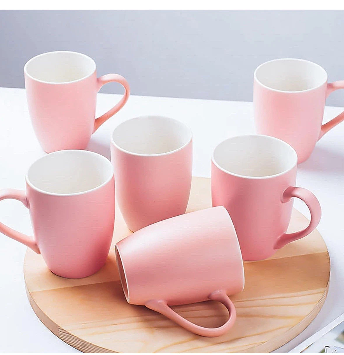 Coffee Mugs Set of 6, 12oz Ceramic Coffee Mugs with Handle, Matte Porcelain Pink