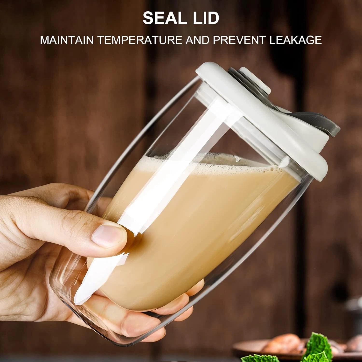 Double Wall Glass Coffee Mug, Glass Coffee Cup with Silicone Lid 15 OZ