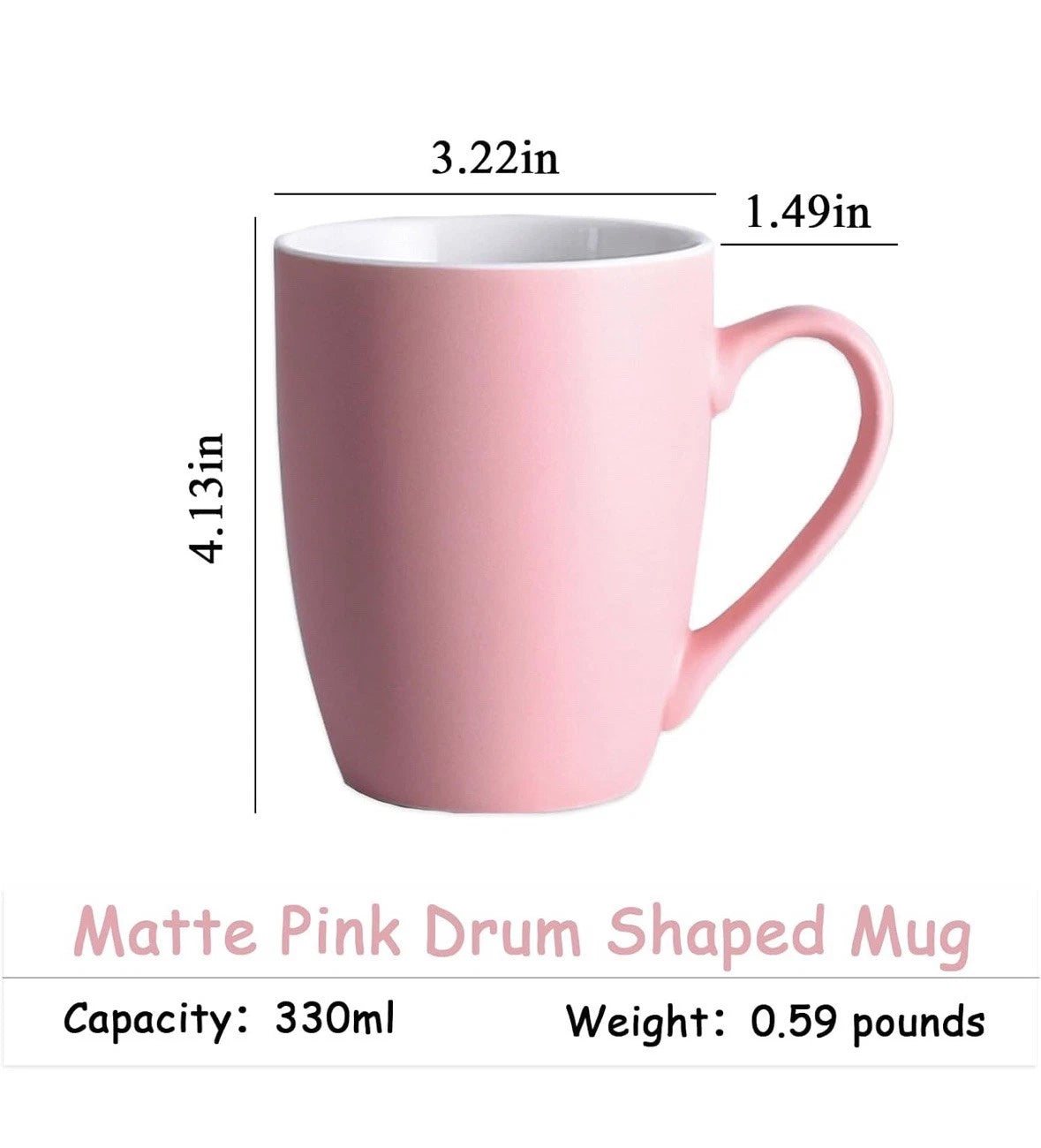 Coffee Mugs Set of 6, 12oz Ceramic Coffee Mugs with Handle, Matte Porcelain Pink