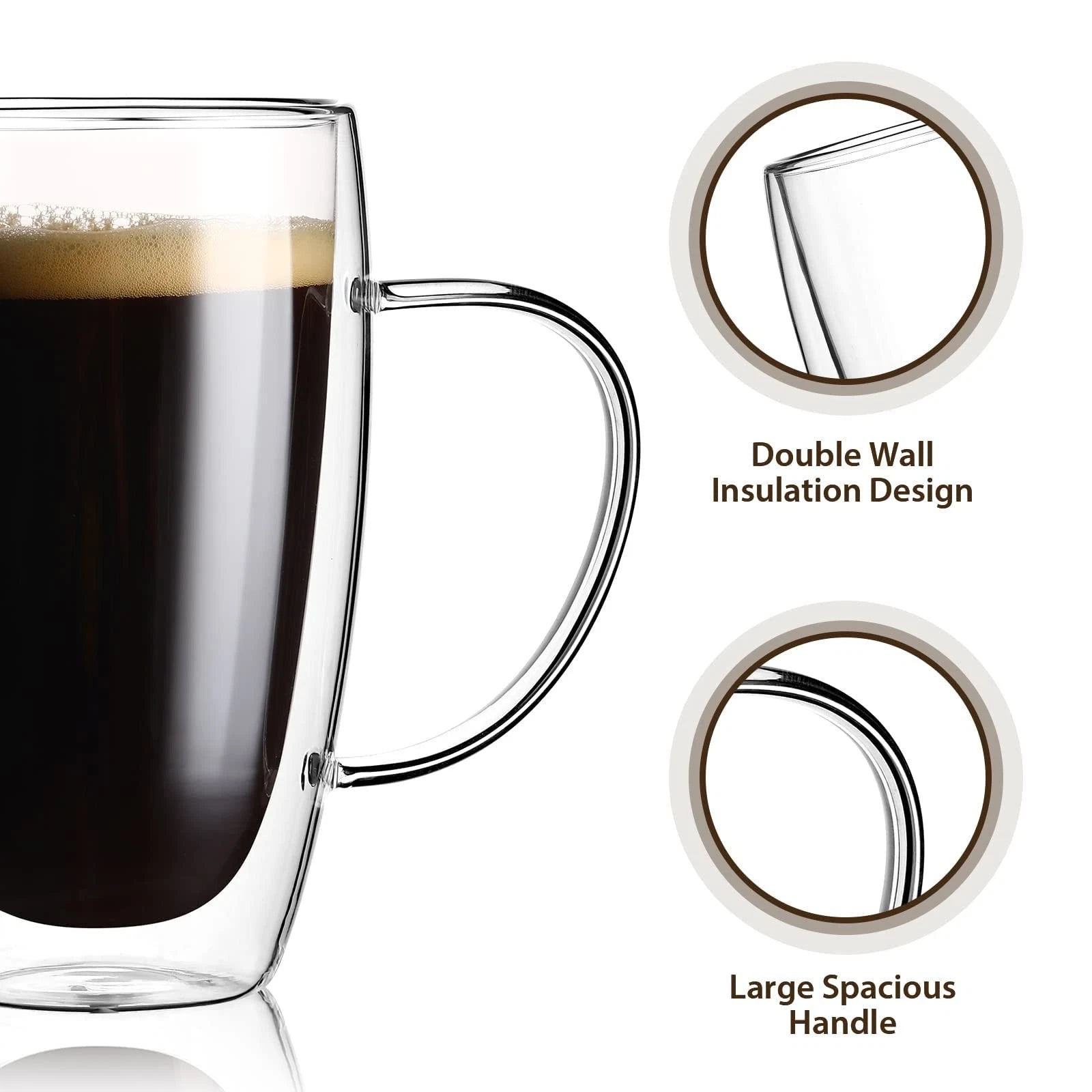 Double Wall Glass 20 OZ Large Coffee Mugs Tall Clear Insulated Beer Cups