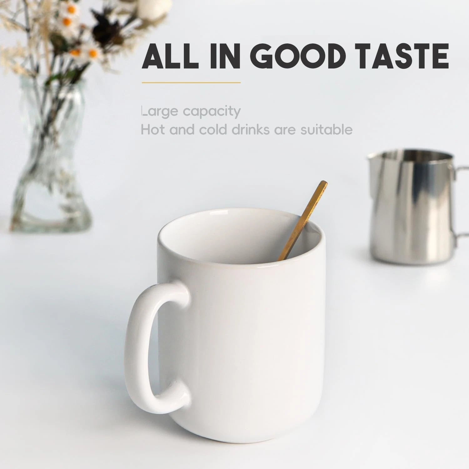 20 OZ Large Coffee Mug, Smooth Ceramic Tea Cup, Big Capacity with Handle, White